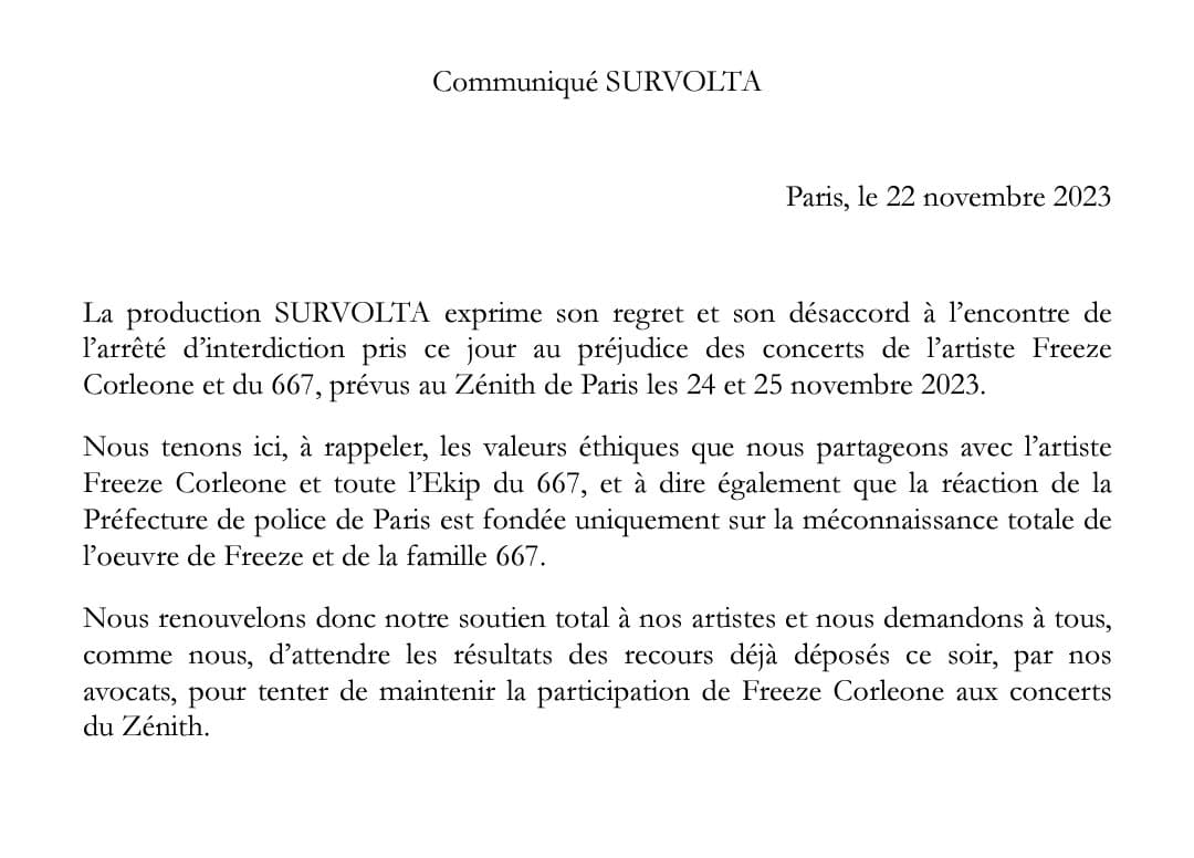 Communiqué de la production